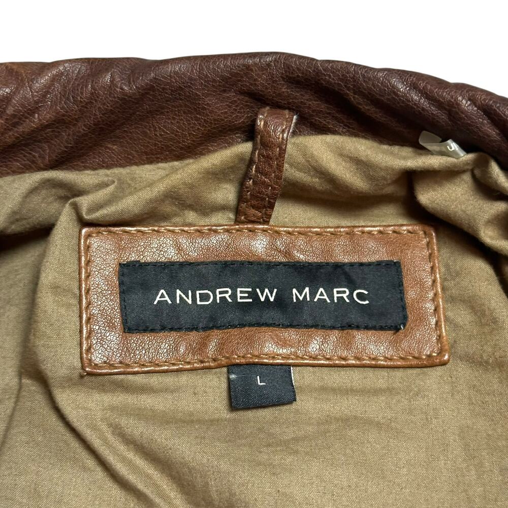 Andrew Marc Brown Leather Utility Moto Chore Jacket Mackinaw Style Sz L - Picture 4 of 10